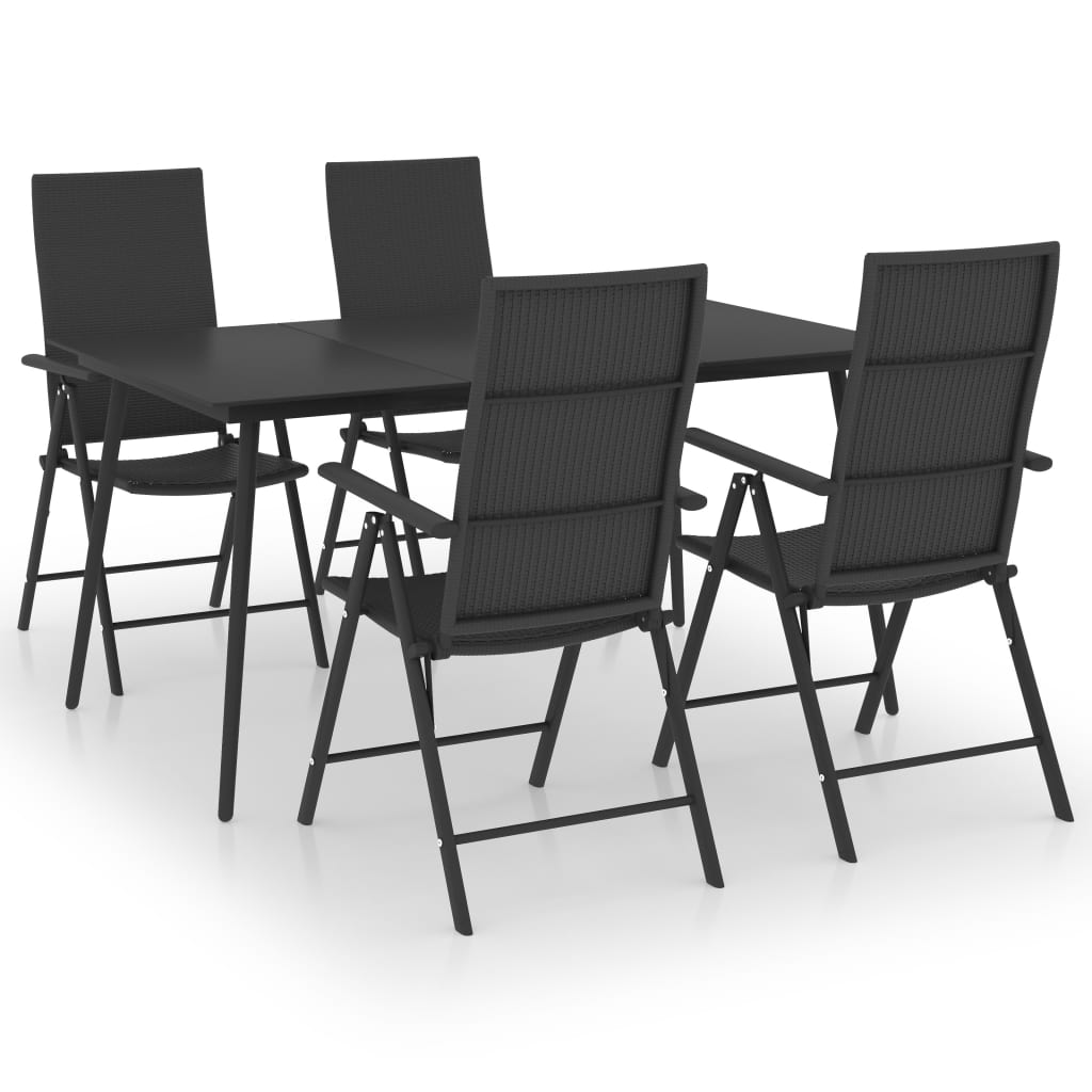 Set mobilier de gradina pentru 4 persoane, vidaXL, Poliratan, 150 x 90 x 74 cm, Negru