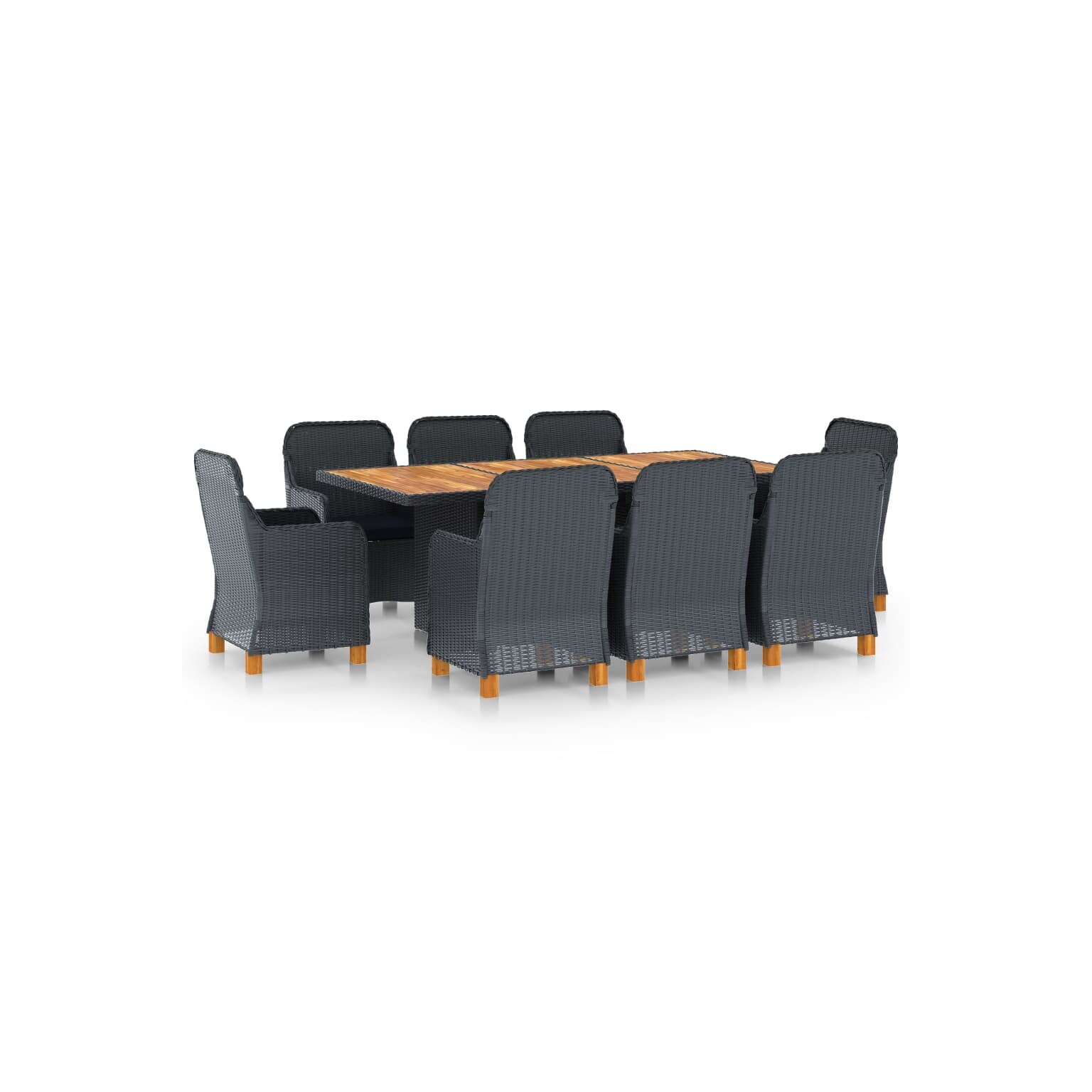 Set mobilier cu perne de exterior pentru 8 persoane, vidaXL, Poliratan, 200 x 100 x 74 cm, Gri inchis