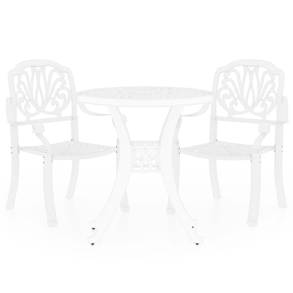 Set mobila bistro de exterior cu 3 piese cu model, vidaXL, Aluminiu, 90 x 74 cm, Alb