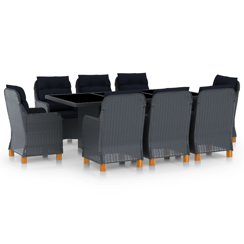 Set mobilier cu perne negre de exterior pentru 8 persoane, vidaXL, Poliratan, 200 x 100 x 74 cm , Gri inchis