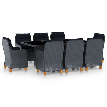 Set mobilier cu perne negre de exterior pentru 8 persoane, vidaXL, Poliratan, 200 x 100 x 74 cm , Gri inchis Set mobilier cu perne negre de exterior pentru 8 persoane, vidaXL, Poliratan, 200 x 100 x 74 cm , Gri inchis
