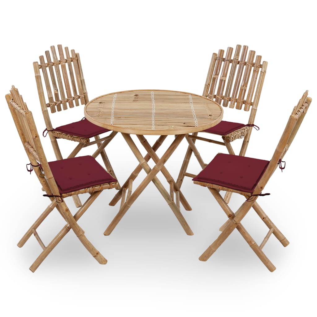 Set mobilier de exterior din 5 piese cu perne, vidaXL, Bambus, 50 x 42 x 92 cm, Maro
