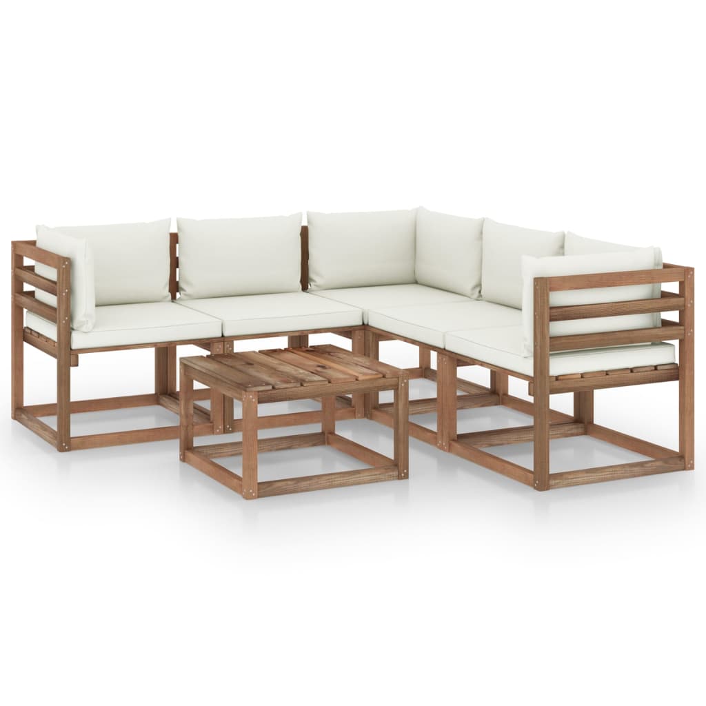 Set de canapele din paleti cu perne crem pentru gradina vidaXL, Lemn, Maro