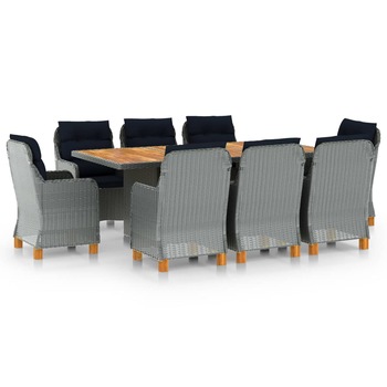 Set mobilier cu perne negre de exterior pentru 8 persoane vidaXL, Poliratan, 200 x 100 x 74 cm, Gri deschis Set mobilier cu perne negre de exterior pentru 8 persoane vidaXL, Poliratan, 200 x 100 x 74 cm, Gri deschis