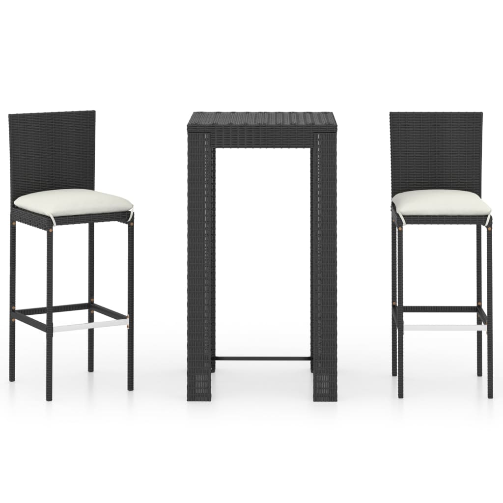 Set bar de gradina din 3 piese vidaXL, Poliratan,60.5 x 60.5 x 110.5 cm, Negru