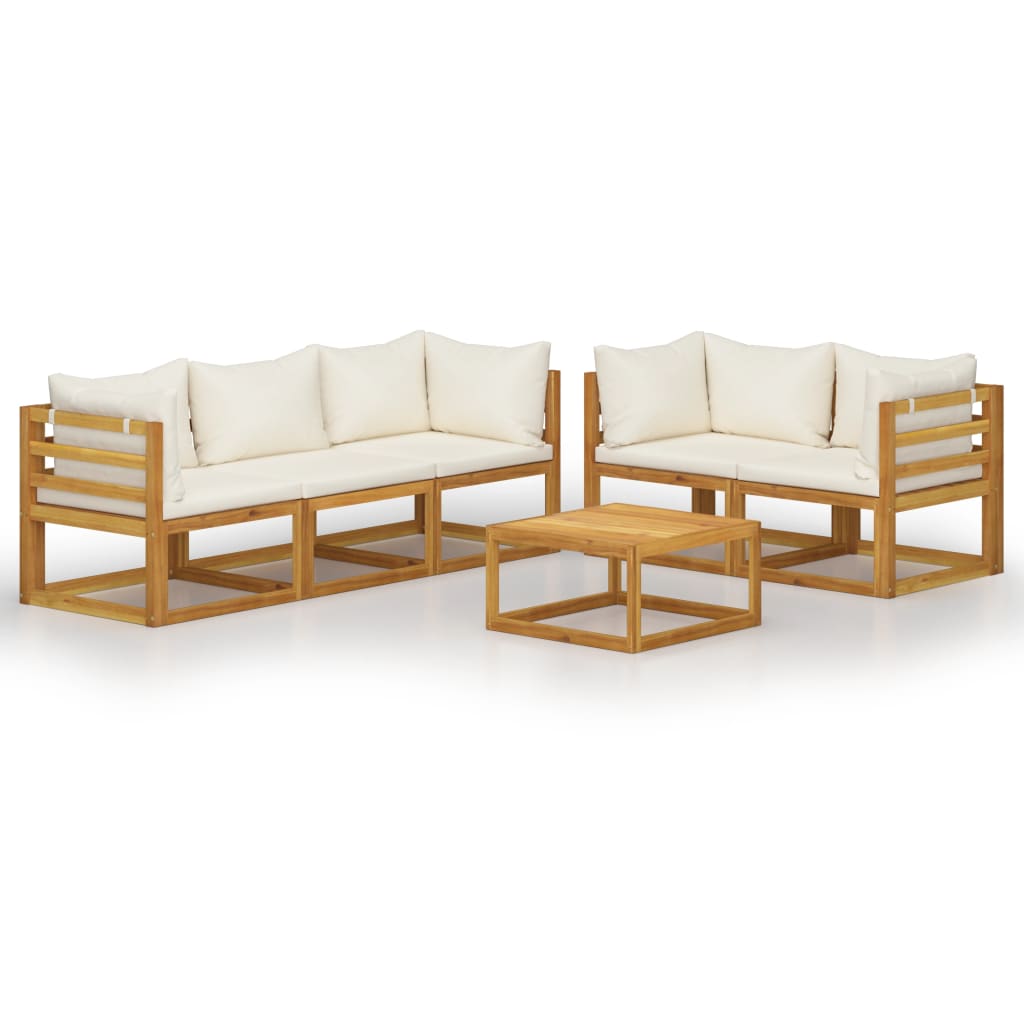 Set mobilier de gradina cu 1 masa si 5 canapele cu perne, vidaXL, Lemn de acacia, Crem