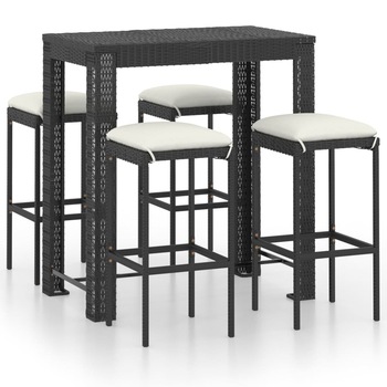 Set bar de gradina din 5 piese vidaXL, Poliratan, 100 x 60.5 x 110.5 cm, Negru Set bar de gradina din 5 piese vidaXL, Poliratan, 100 x 60.5 x 110.5 cm, Negru