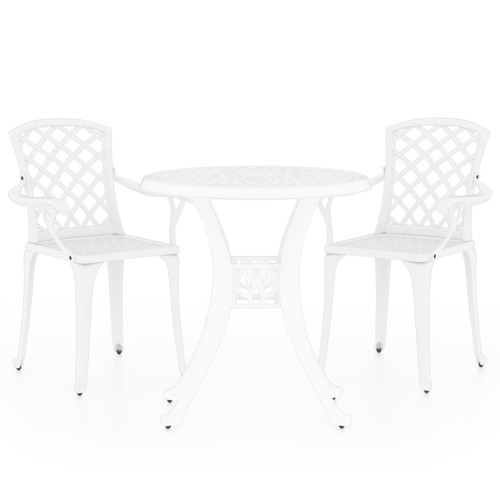 Set mobila bistro de exterior cu 3 piese cu masa rotunda, vidaXL, Aluminiu, 78 x 72 cm, Alb