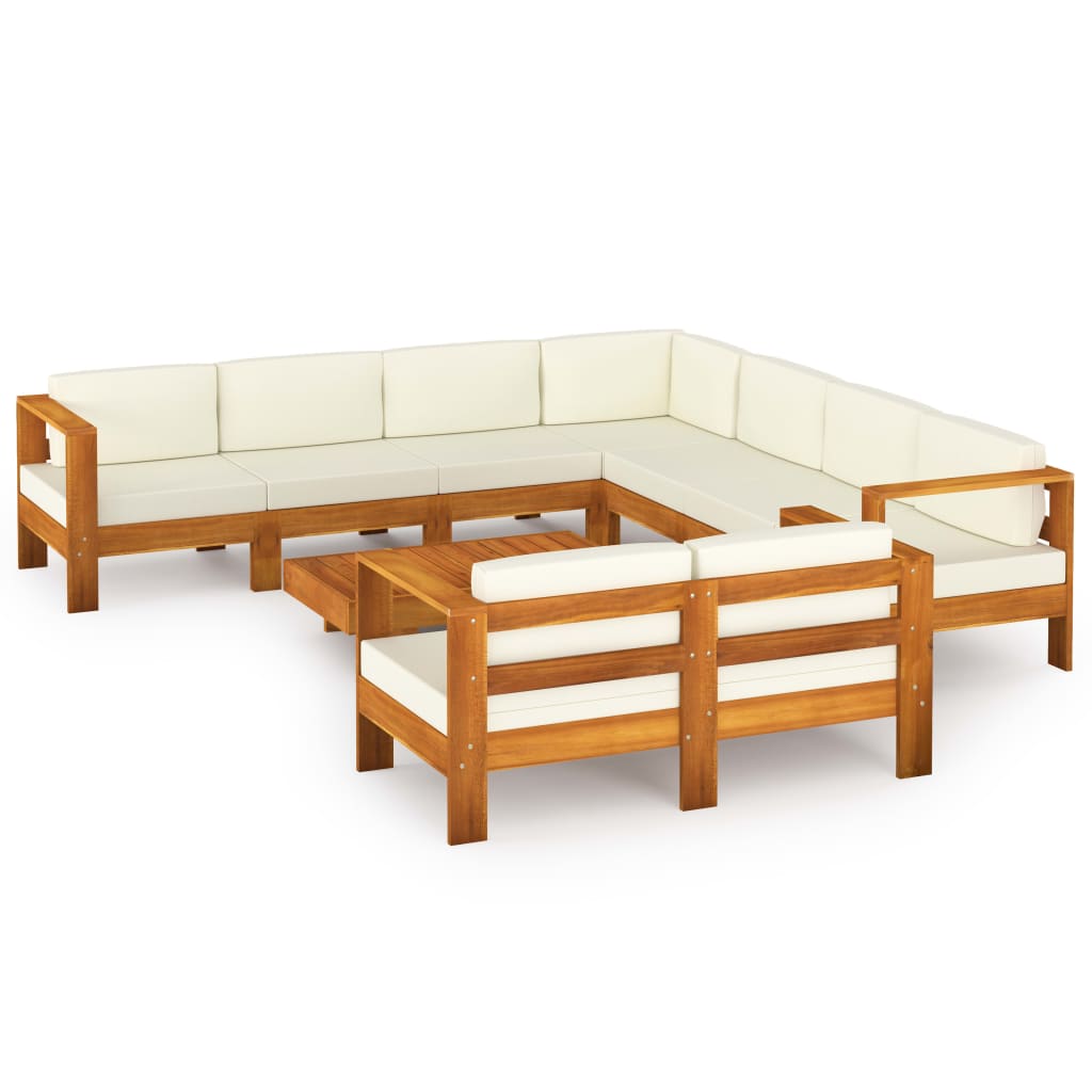 Set mobilier pentru gradina cu 9 piese cu perne, vidaXL, Lemn de acacia, Maro