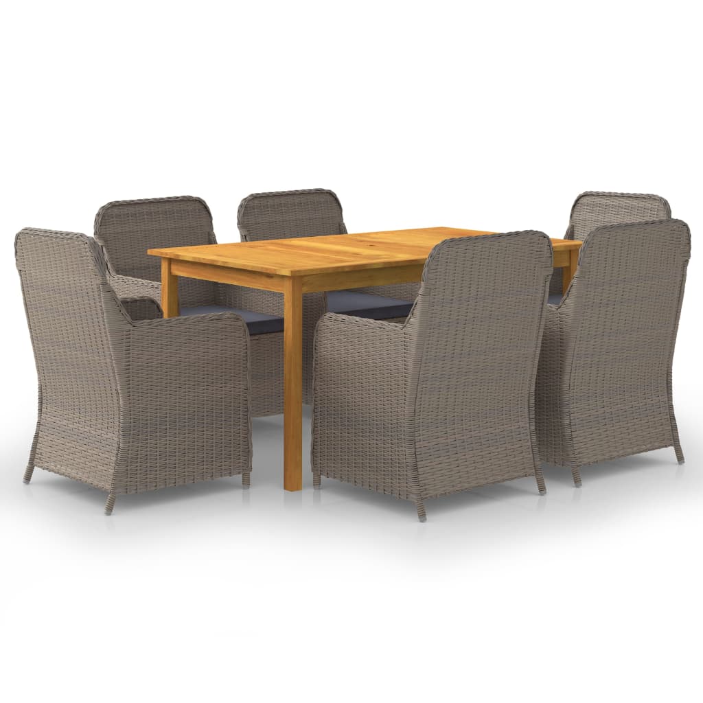 Set mobilier de gradina din 7 piese vidaXL, Lemn, 150 x 90 x 74 cm, Maro