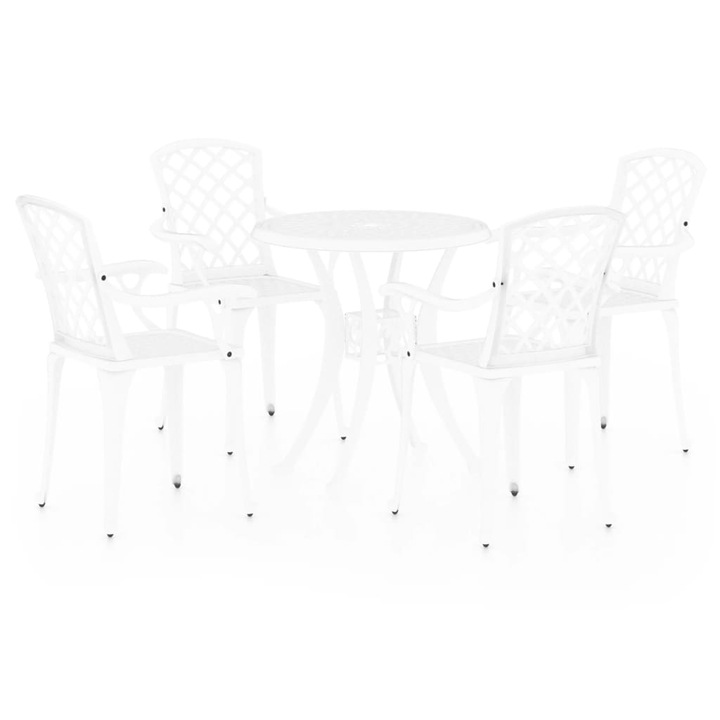 Set mobilier bistro vidaXL, 5 piese, alb, aluminiu turnat, 31.21 kg