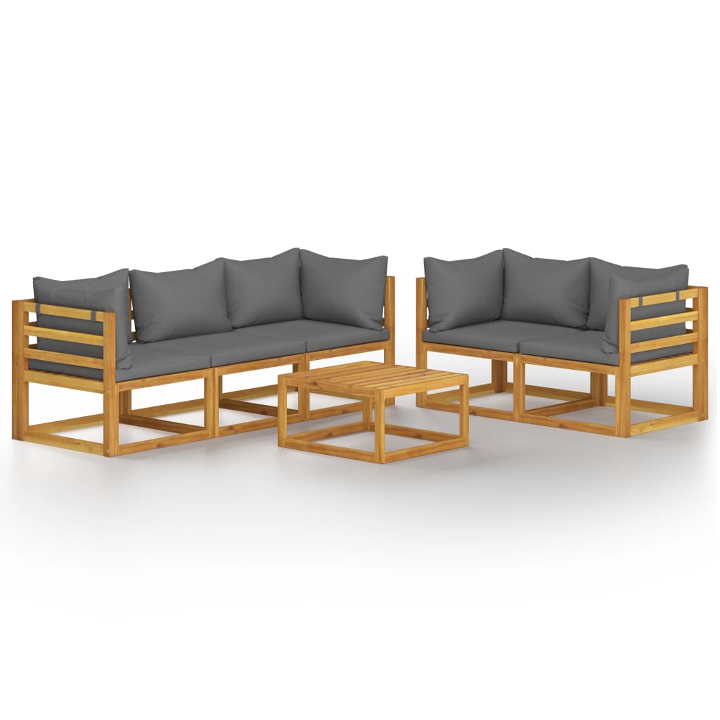 Set mobilier de gradina cu 1 masa si 5 canapele cu perne, vidaXL, Lemn de acacia, Gri