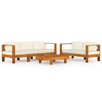 Set mobilier pentru gradina din 5 piese cu perne incluse, vidaXL, Lemn de acacia, Maro Set mobilier pentru gradina din 5 piese cu perne incluse, vidaXL, Lemn de acacia, Maro