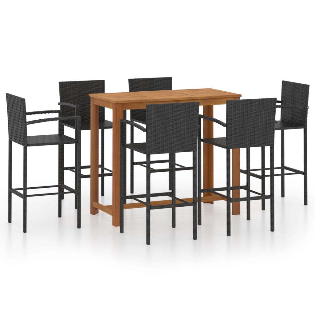 Set mobila de bar pentru gradina cu 7 piese vidaXL, Lemn, 120 x 60 x 105 cm, Negru