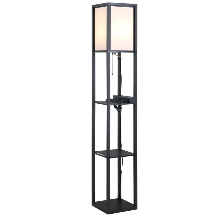 Homcom правоъгълна лампа, 2 USB порта, 40W, 26x26x160 см, черно / бяло