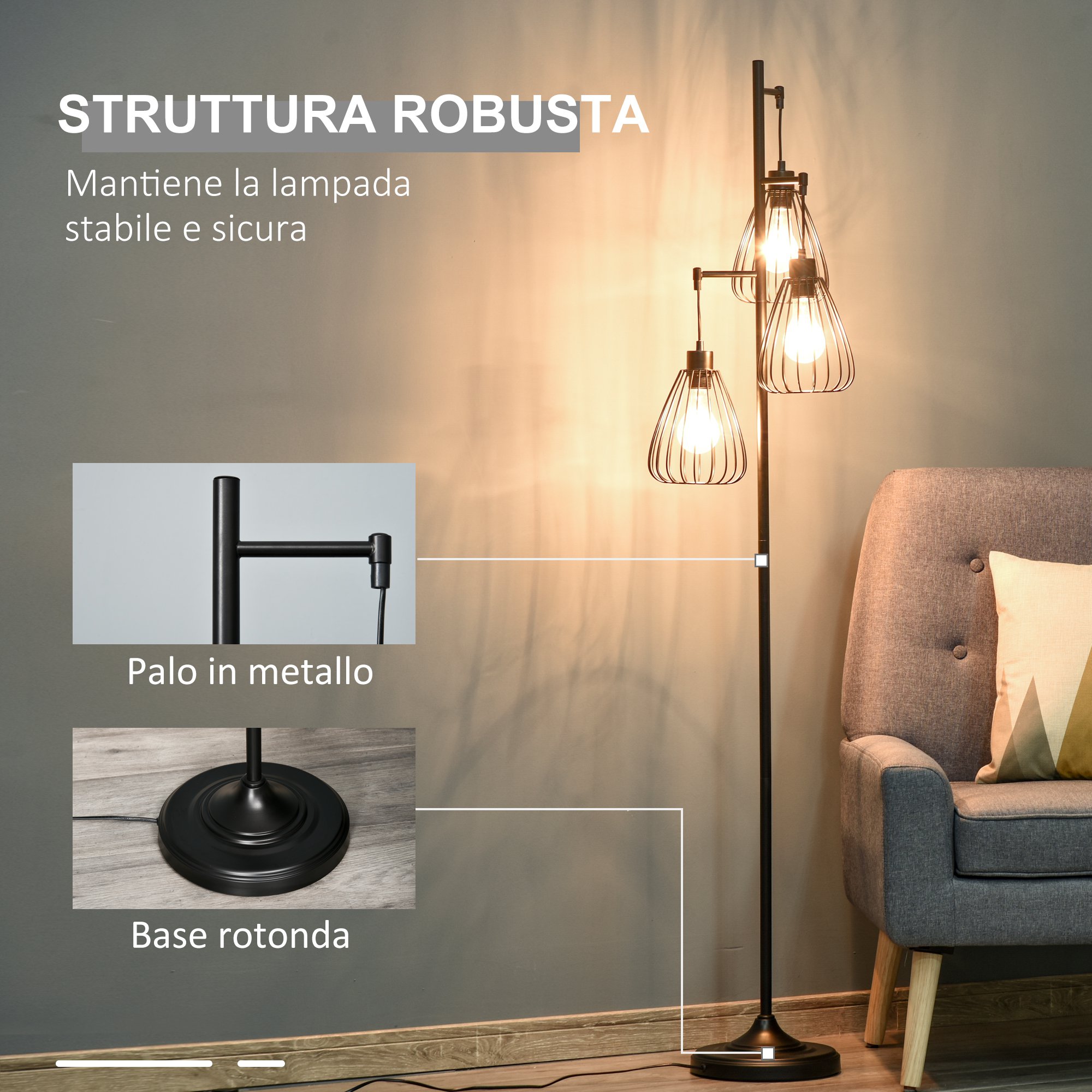 Lampadar Homcom, Vintage Industrial Design, Metal, 35x170 cm