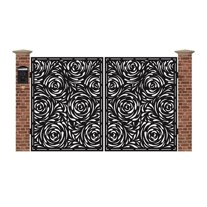 Poarta acces auto mica din tabla debitata cu plasma ROSES 3000x1940 mm
