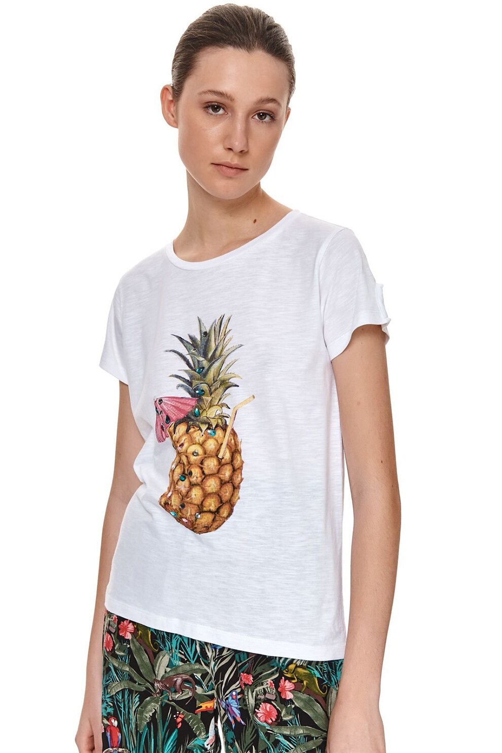 Top Secret, Tricou de bumbac cu imprimeu, alb, oranj persan, roz