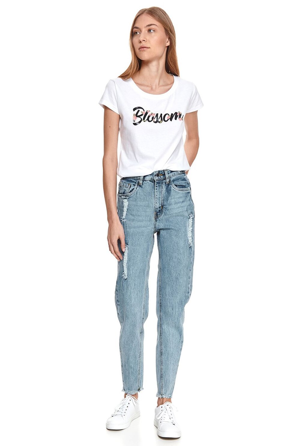 Top Secret, Blugi conici cu rupturi decorative, Albastru prafuit, XL