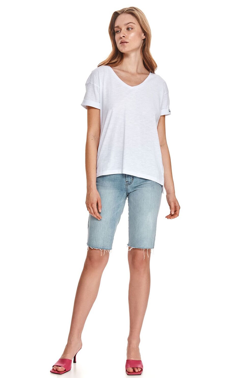 Top Secret, Tricou de bumbac cu decolteu cache coeur, Alb