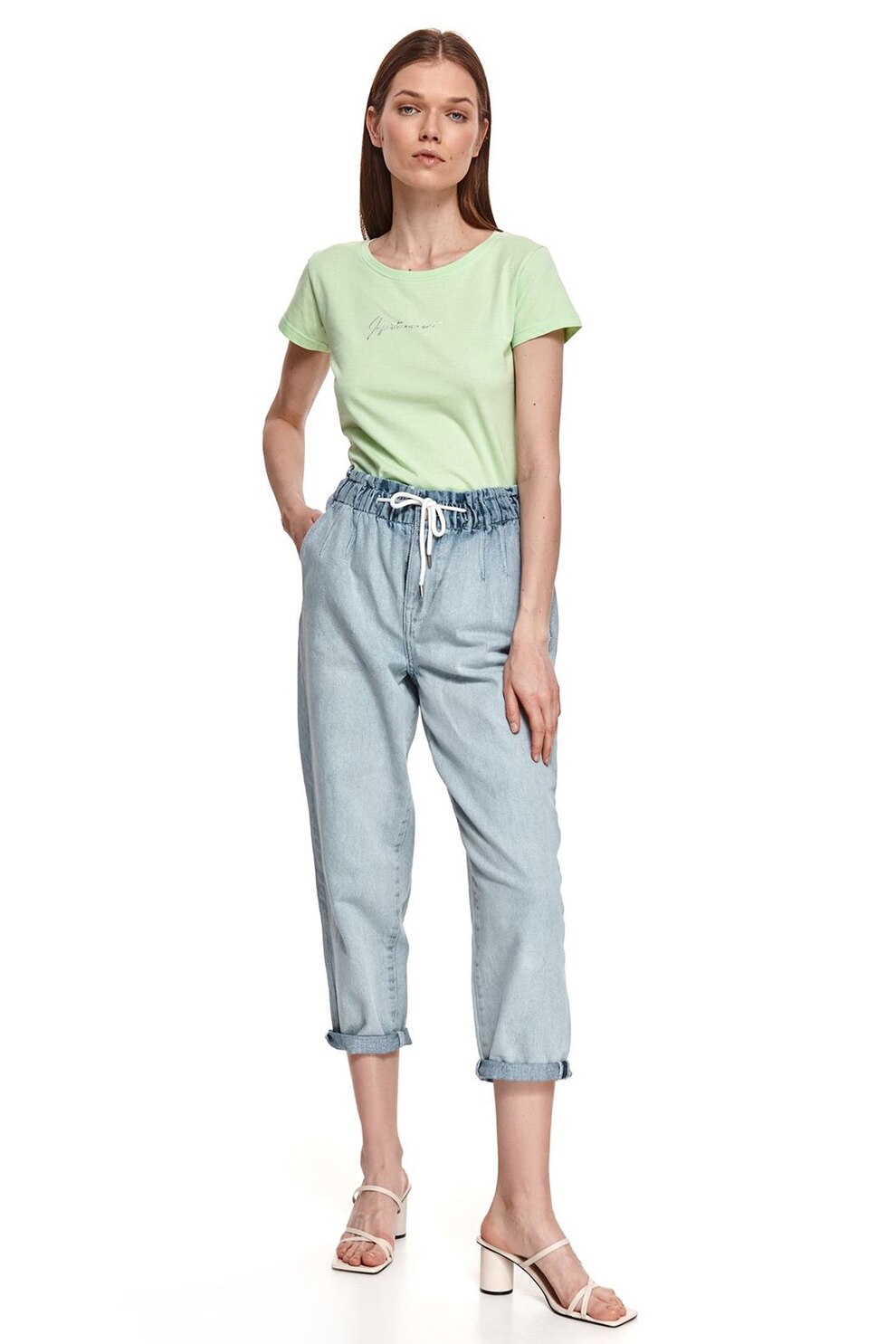 Top Secret, Tricou de bumbac cu imprimeu text lucios, Verde pal