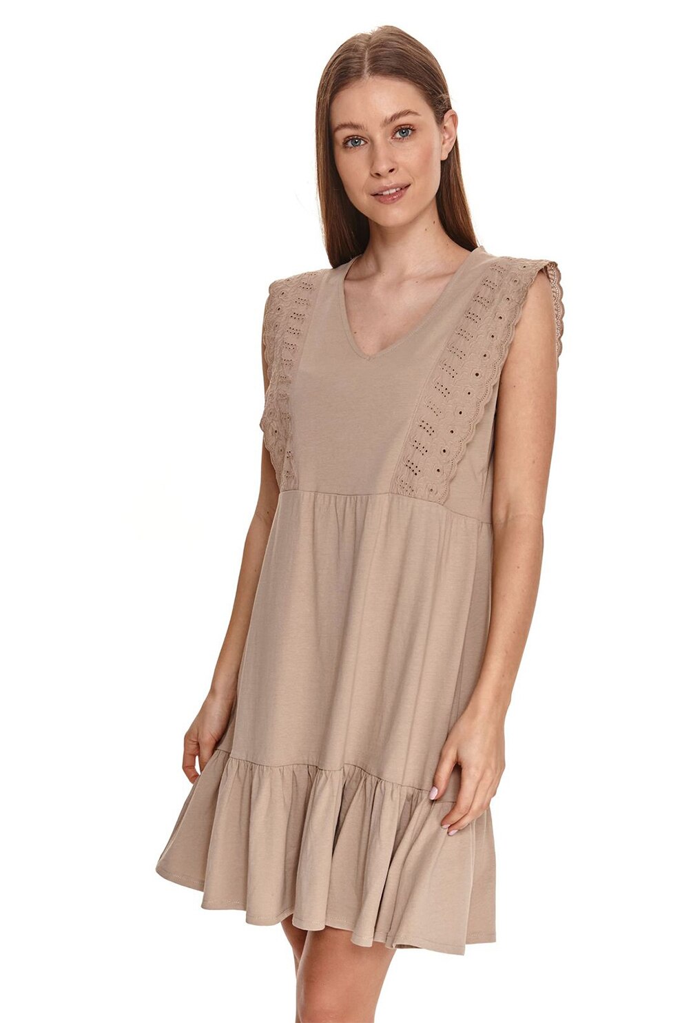 Top Secret, Rochie mini lejera cu decolteu in V, Cafeniu