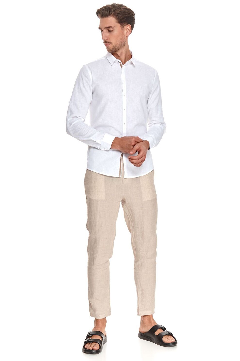 Top Secret, Camasa cu maneci lungi, din amestec de in, Alb