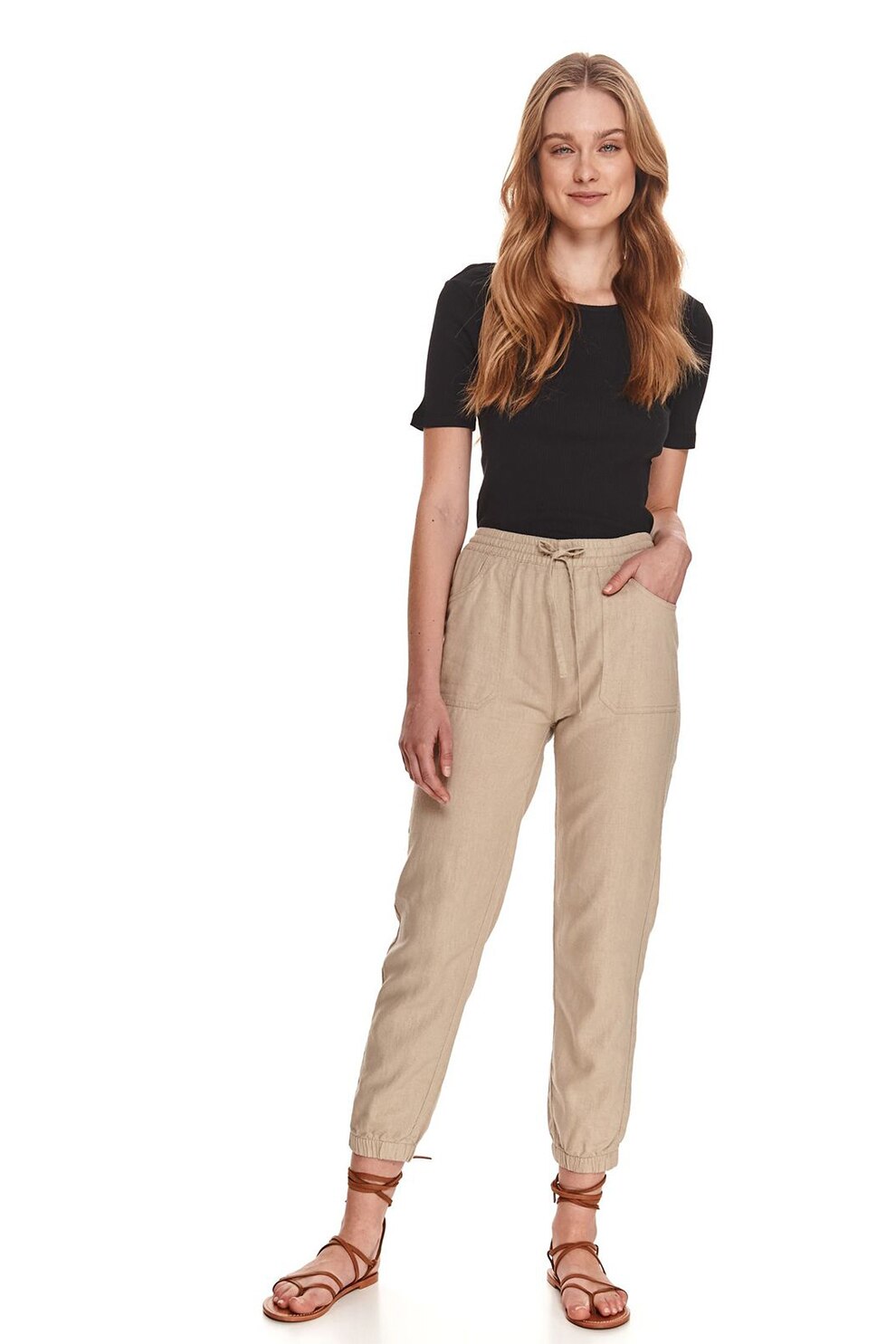 Top Secret, Pantaloni jogger din amestec de in, Maro camel