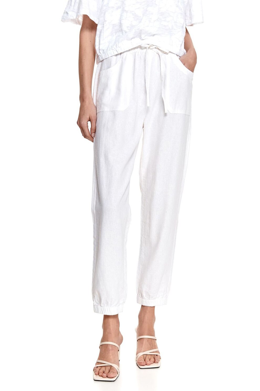 Top Secret, Pantaloni jogger din amestec de in, Alb