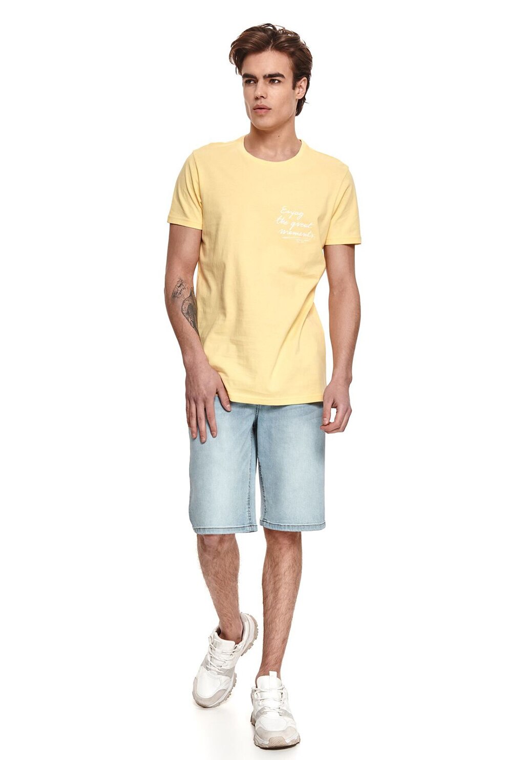 Top Secret, Tricou de bumbac cu imprimeu pe piept, Galben pai