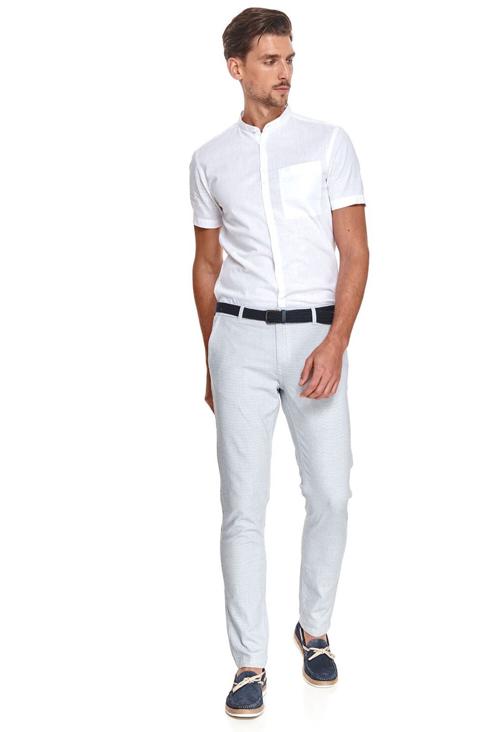 Top Secret, Pantaloni chino cu o curea, Alb/Bleumarin