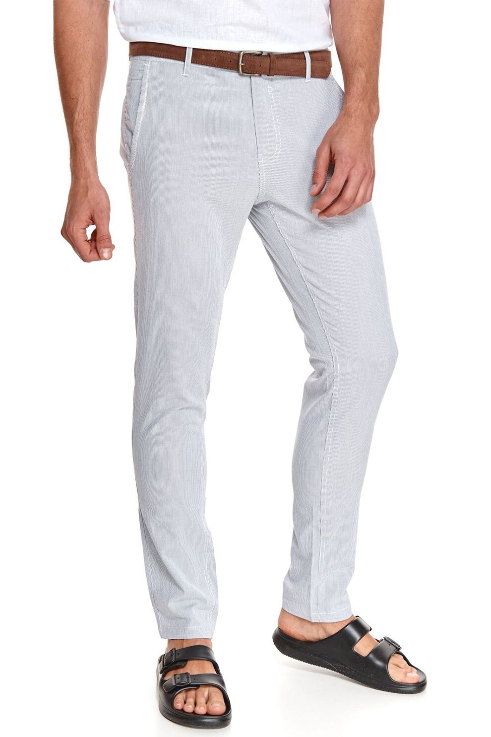 Top Secret, Pantaloni chino slim fit, Alb/Gri inchis