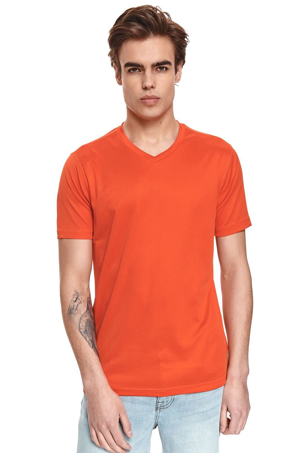Top Secret, Tricou din jerseu cu decolteu in V, Oranj mandarina