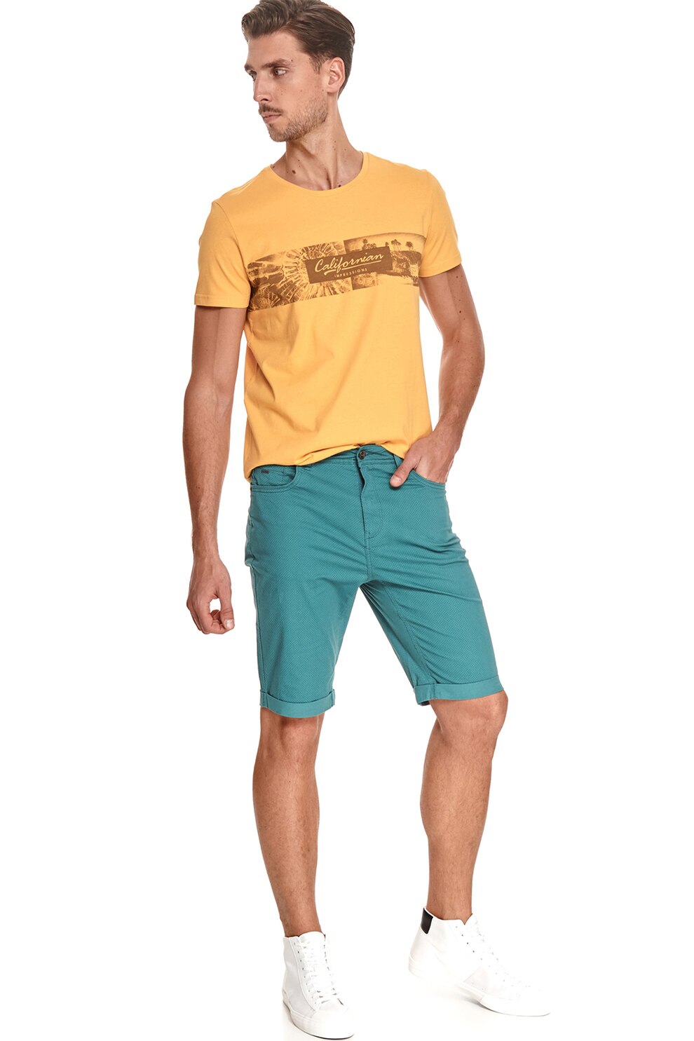 Top Secret, Pantaloni scurti din amestec de bumbac cu model, Verde persan