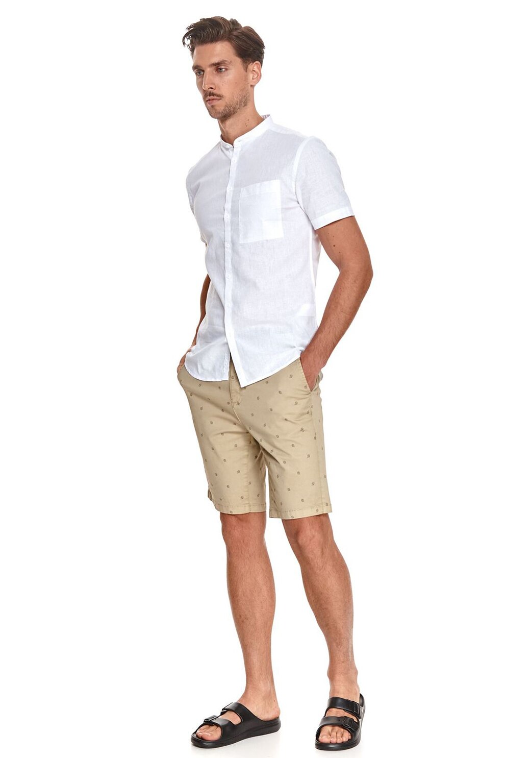 Top Secret, Pantaloni scurti din amestec de bumbac cu imprimeu, Maro camel/Negru