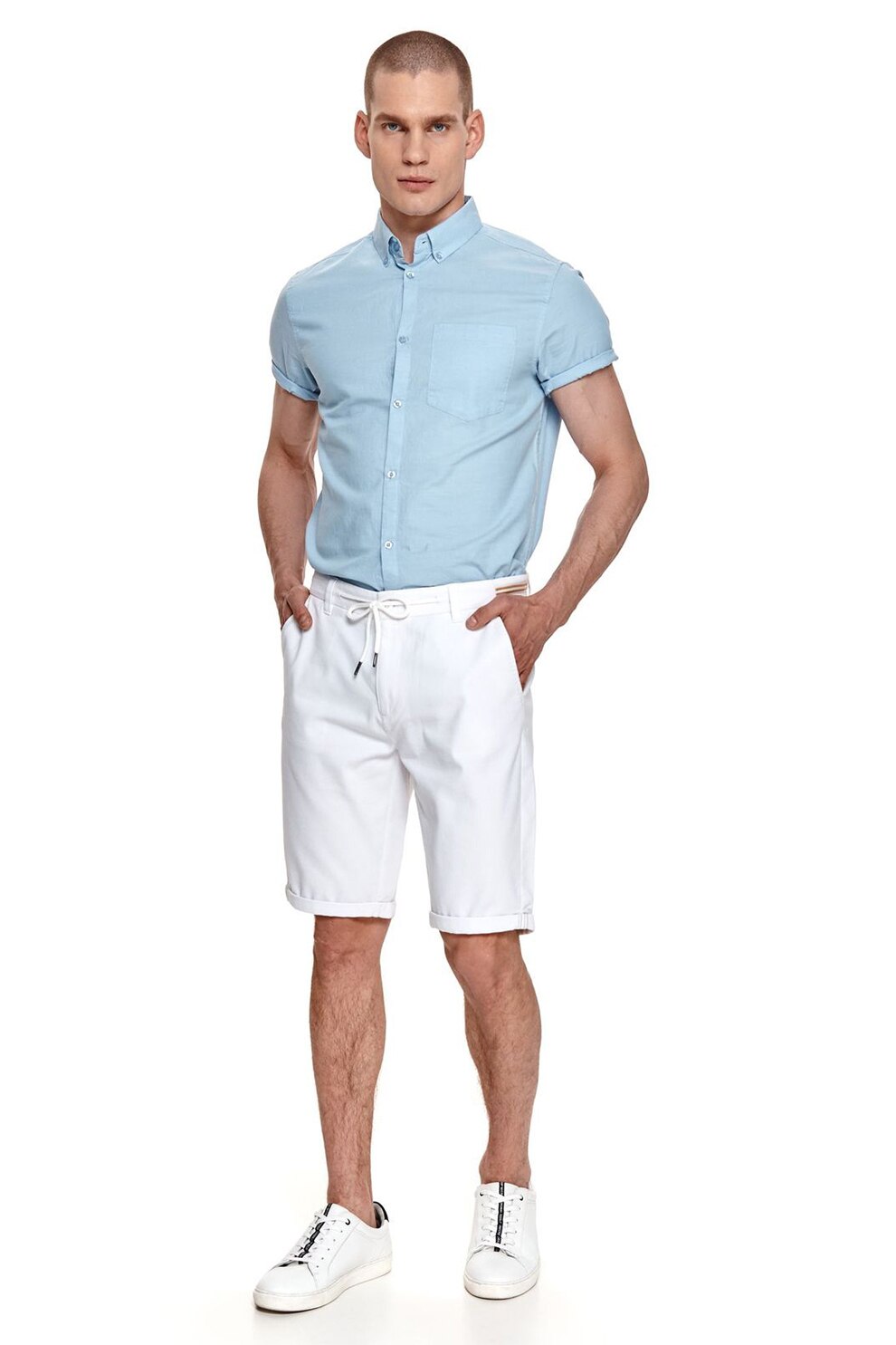 Top Secret, Pantaloni scurti din amestec de bumbac, cu snur, Alb