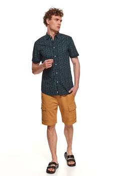 Top Secret, Camasa de bumbac cu imprimeu si maneci scurte, gri carbune, albastru petrol Top Secret, Camasa de bumbac cu imprimeu si maneci scurte, gri carbune, albastru petrol