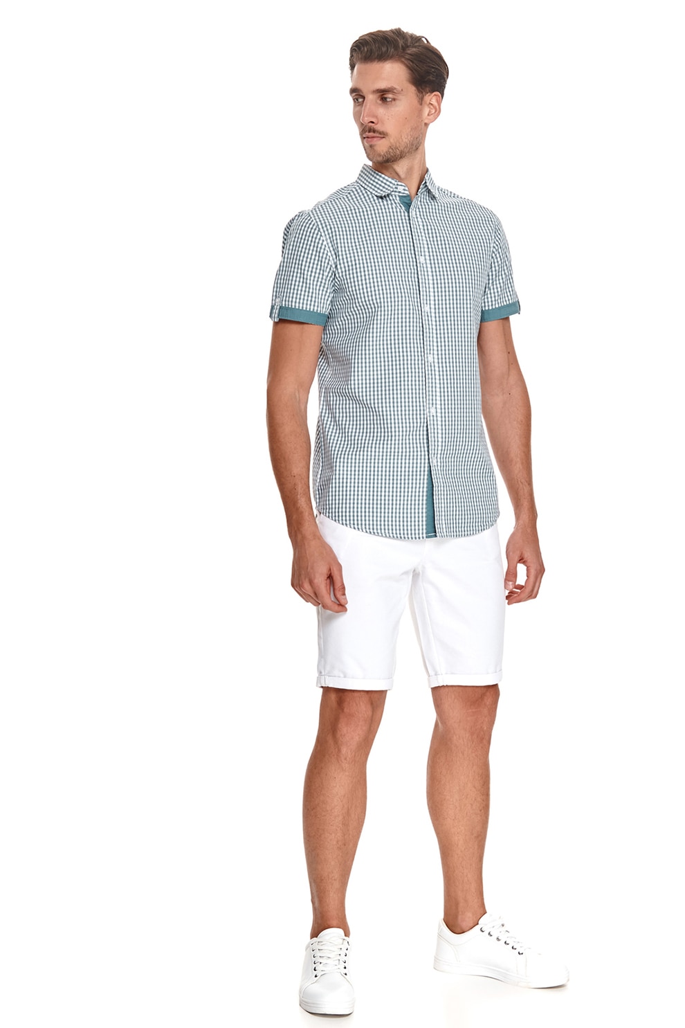 Top Secret, Camasa in carouri cu maneci scurte, Verde persan/Alb