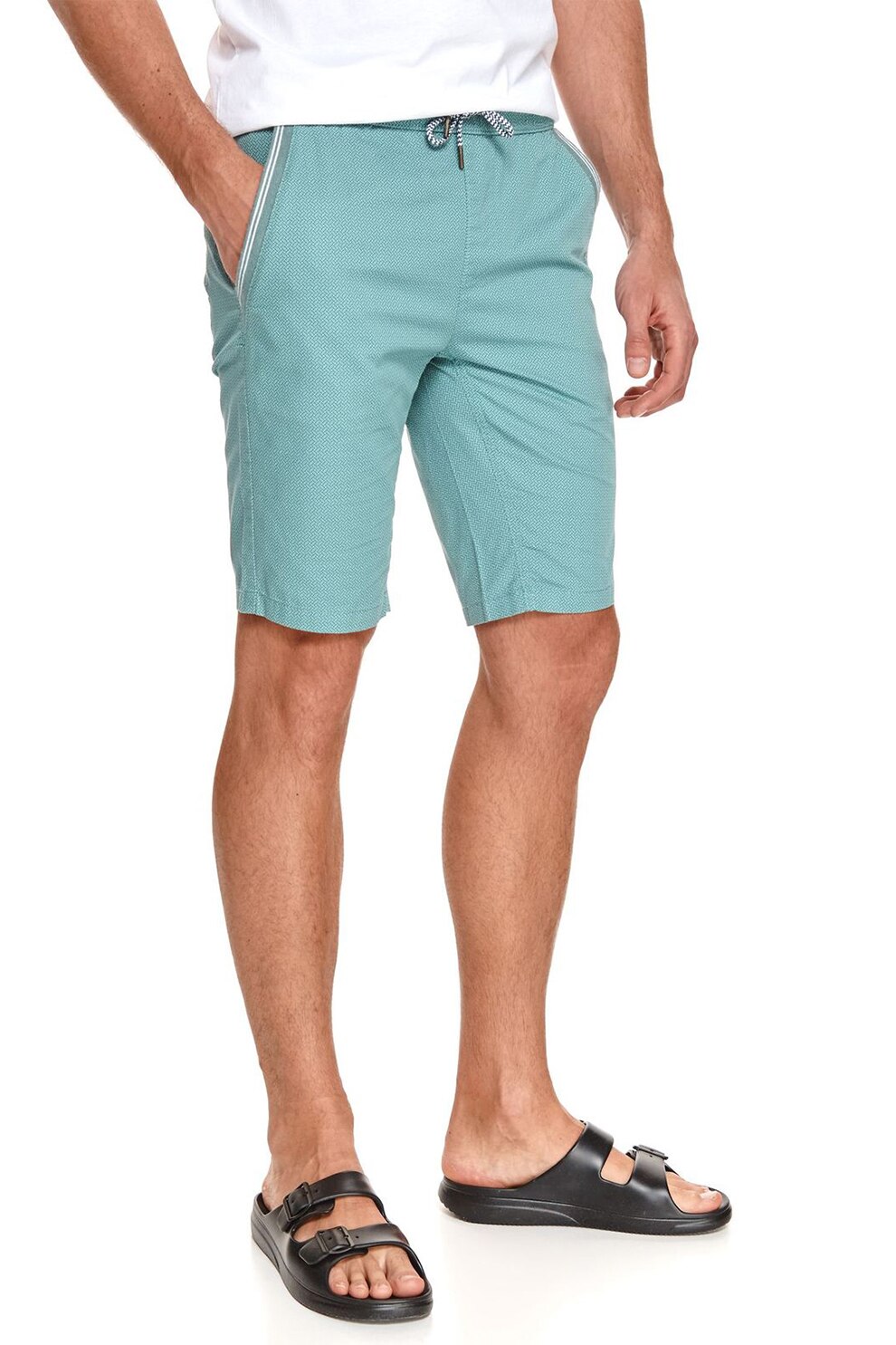 Top Secret, Pantaloni scurti de bumbac cu model si talie elastica, Turcoaz