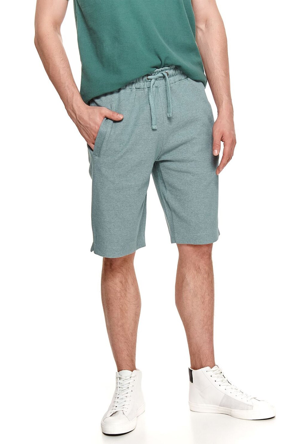 Top Secret, Pantaloni scurti cu snur si buzunare oblice, Verde persan/Alb