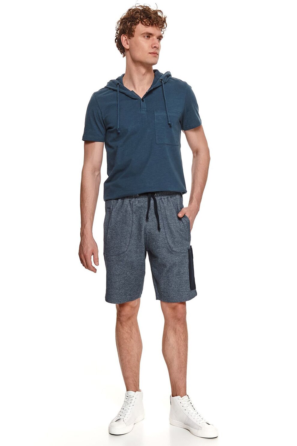 Top Secret, Pantaloni scurti cu snur si buzunare, Bleumarin/Alb