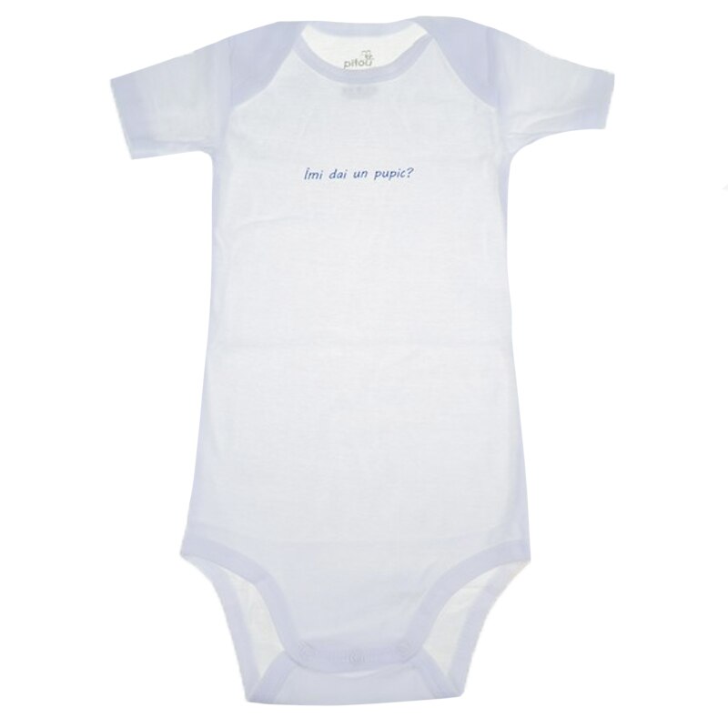 Body cu maneca scurta pentru baieti Pifou Model 6 MS6-A14, Alb 98 CM