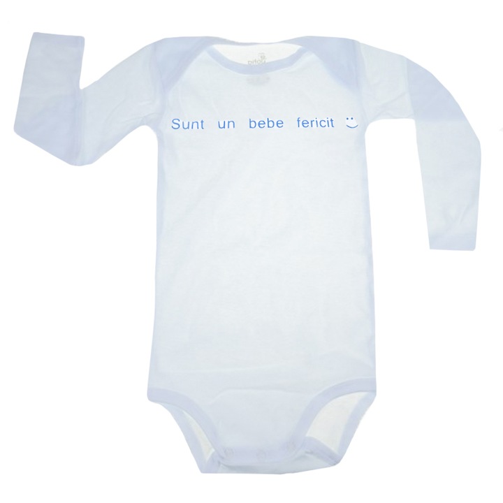Body cu maneca lunga pentru baieti Pifou Model 6 ML6-A10, Alb, Alb, 74 CM