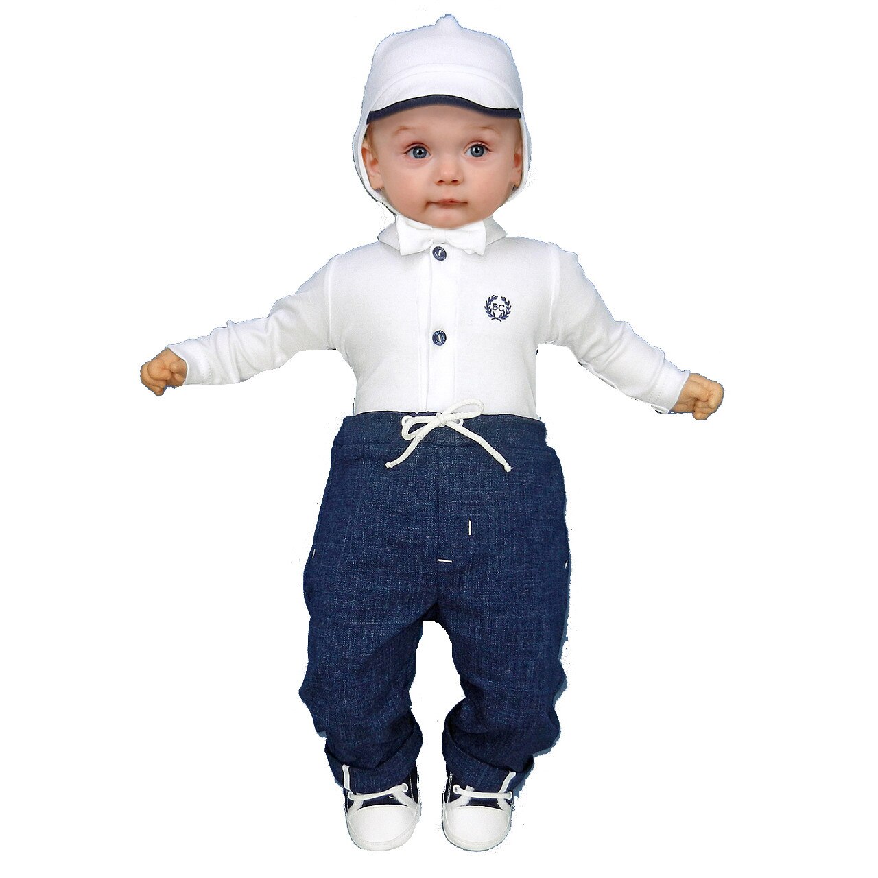 Costum de botez 4 piese pentru baieti Baby Colibra 97379, Albastru 3-6 luni