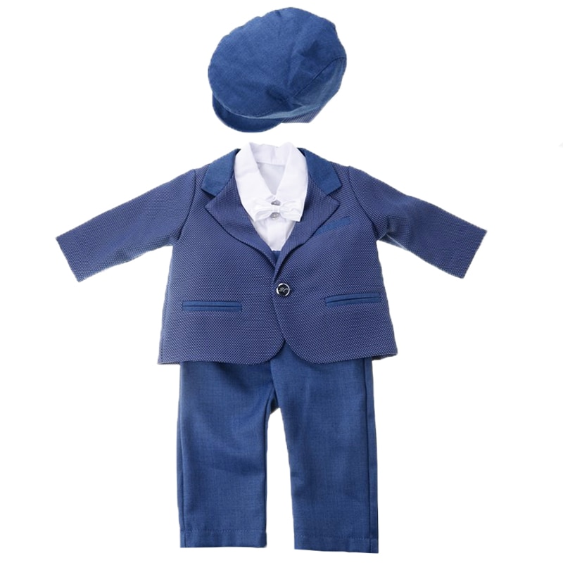 Costum de botez 5 piese pentru baieti Baby Colibra Makler KJ12-1, Bleumarin 3-6 luni