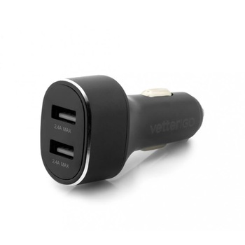 Incarcator auto Vetter GO, Fast Car Charger, 2.4A, 2 x USB, Negru Incarcator auto Vetter GO, Fast Car Charger, 2.4A, 2 x USB, Negru