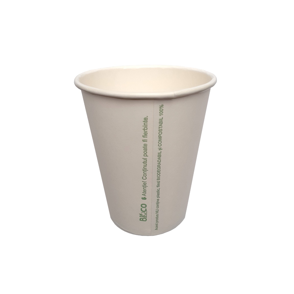 Set 50 pahare albe din carton, biodegradabile si compostabile, 240cc, Bioco