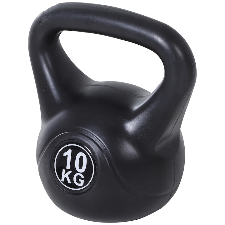 Gantera Kettlebell Homcom, Pentru fitness, Plastic/Nisip, 10 kg, Negru