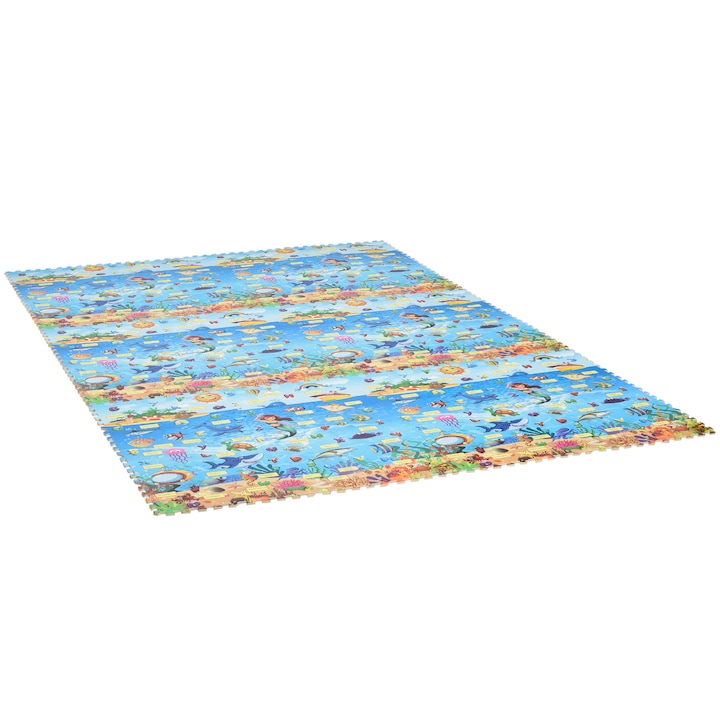 Covor tip puzzle HOMCOM, Model ocean, 24 de piese, Impermeabil, 61.5x61.5 cm, Multicolor