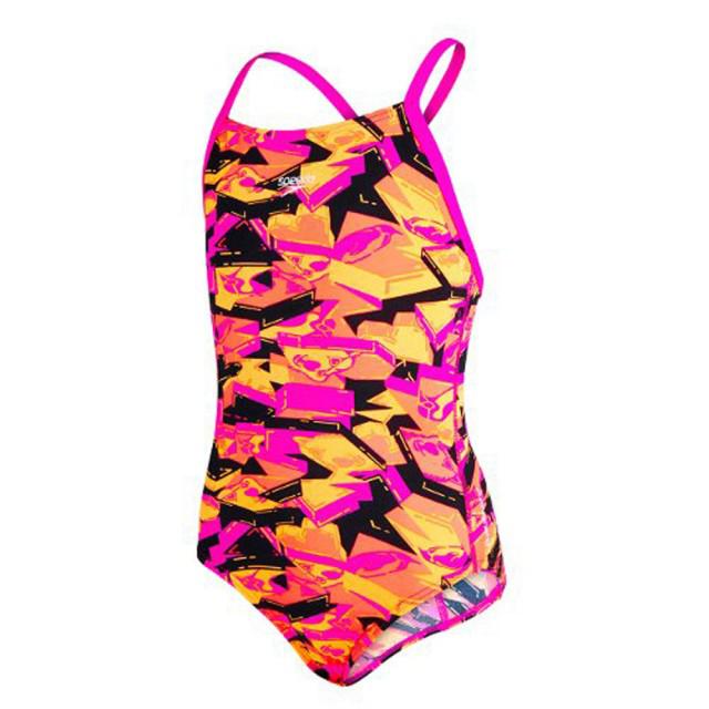 Costum de baie pentru fete Speedo Allover Print negru-roz, 26